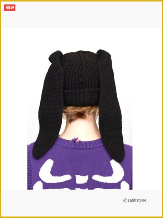 Knitted Rabbit Ear Beanie Hat - Cute Fluffy Winter Warm Cap main image 7